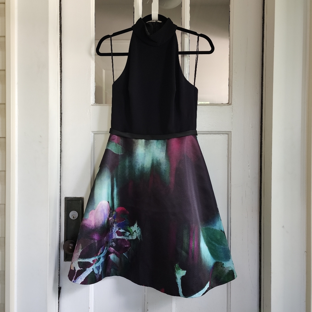 Theia Elegant Black and Green Formal Dress
